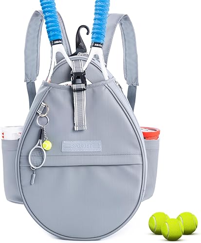 Vista 11 de Mochila de Tenis con Soporte para 2 Raquetas, Bolsa de Raqueta de Tenis de Cuero PU Resistente al Agua para Mujeres y Hombres, Mochila Deportiva