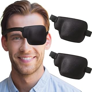 2Pcs 3D Eye Patches for Adults, Adjustable Medical Eyepatch for Lazy Eye, Large Black(Left Eye)