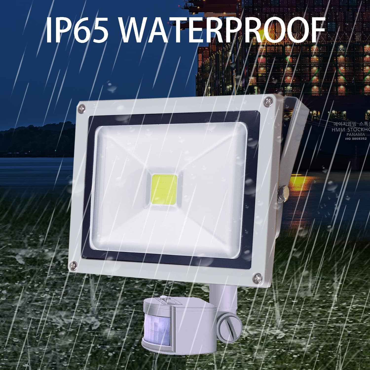 HANNAHONG 20W LED Motion Sensor Flood Light Plug in,PIR Induction Lamp,Dusk to Dawn Outdoor Auto ON/Off Spot,Security,Work Light,6500K Daylight,IP66 Waterproof,for Garage Yard Patio Porch Lighting