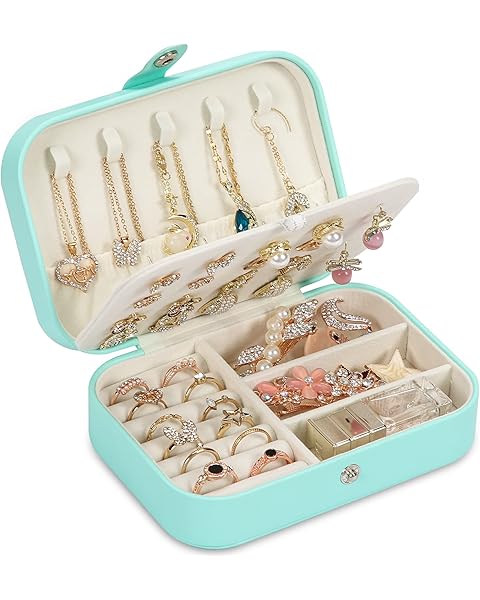 Travel Jewelry Box, PU leather Small Jewelry Organizer For Female Girls, double lay...