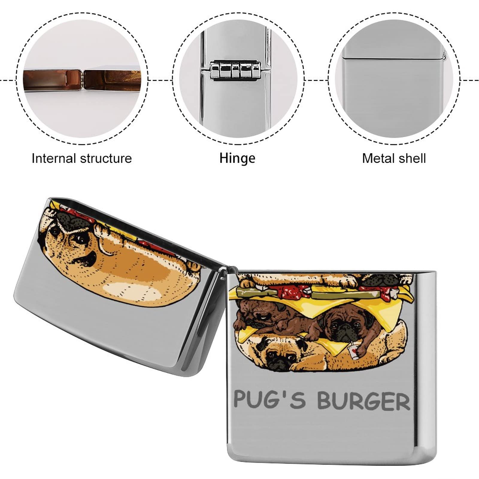 Amazon.co.jp: ZIPPO兼用ケース おもしろ パグバーガー Pug 犬 ジッポ 