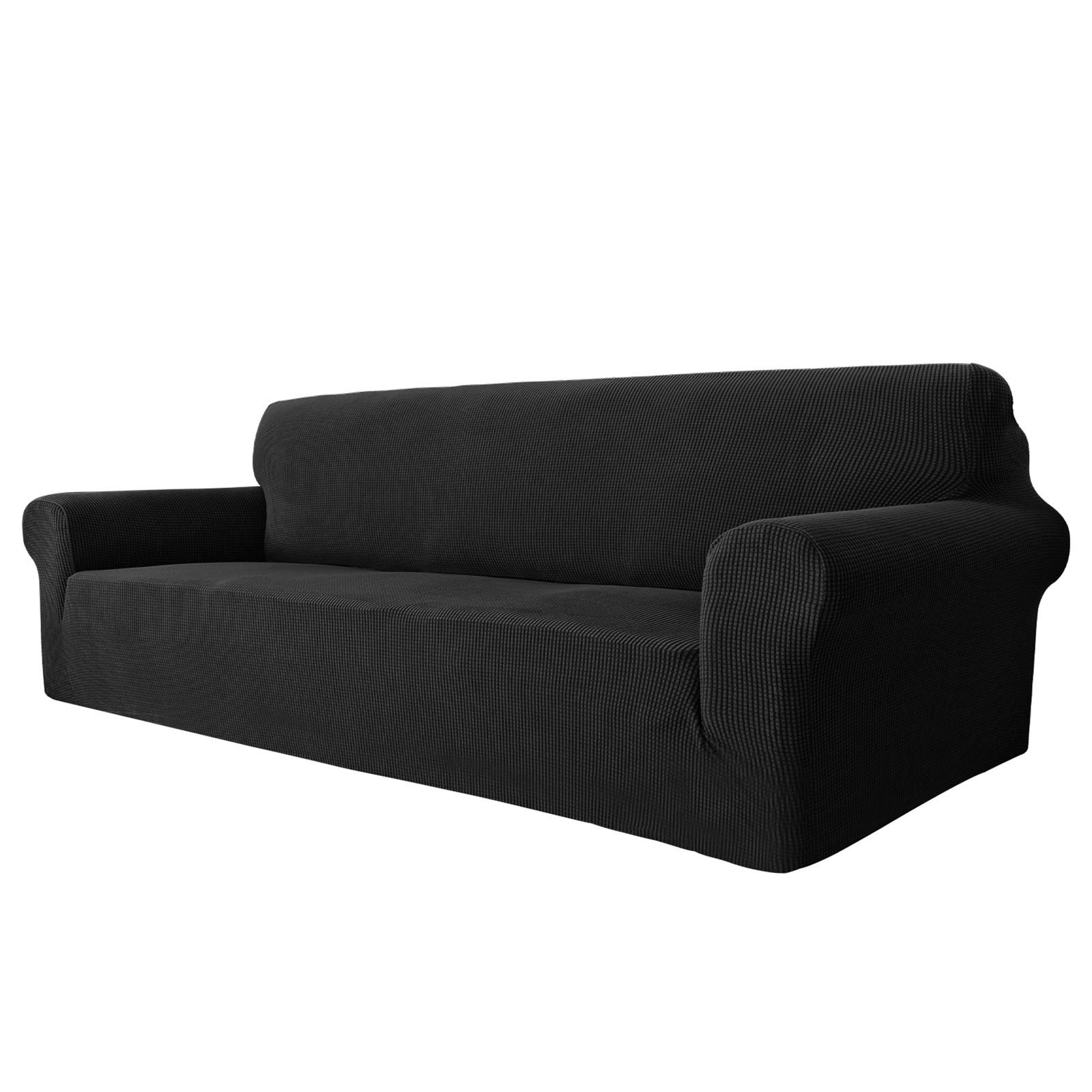 MAXIJIN Super Stretch Couch Cover for 3 or 4 Cushion Couch, Extra Large Universal Sofa Covers Jacquard Spandex Pet Dog Furniture Protector Fitted Couch Slipcover (Oversized Sofa, Black)