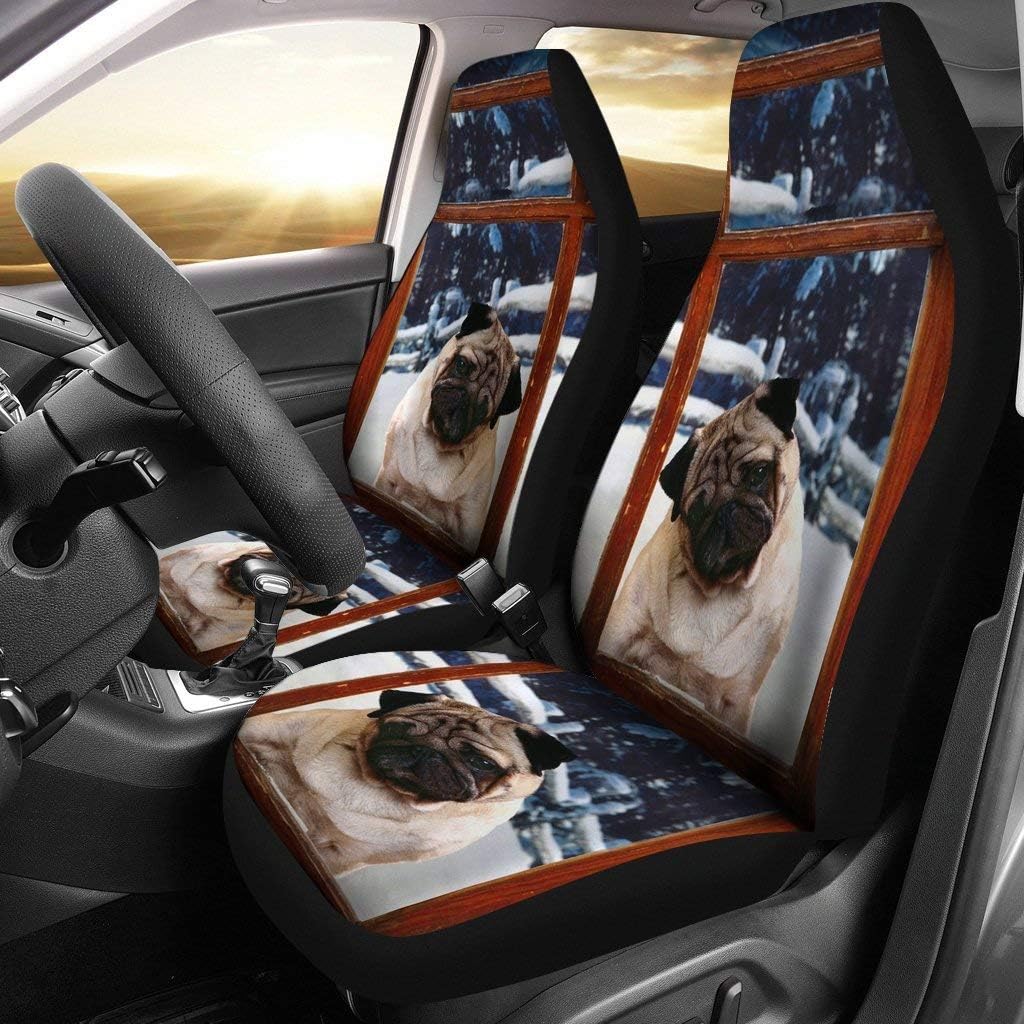 Pug Dog with Window Print Car Seat Covers