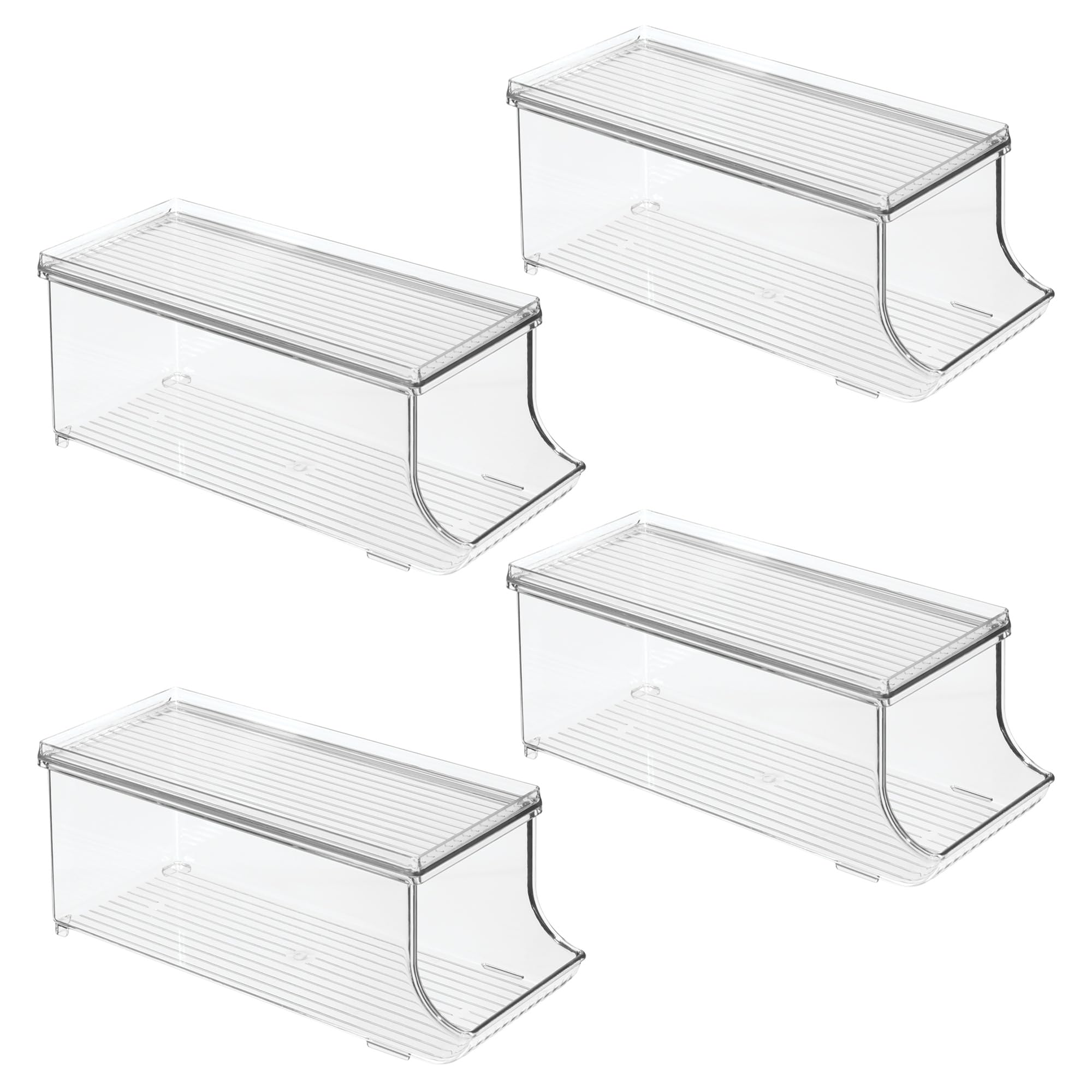 iDesign - Organizador de latas de refresco con tapa para despensa o refrigerador, juego de 4, transparente