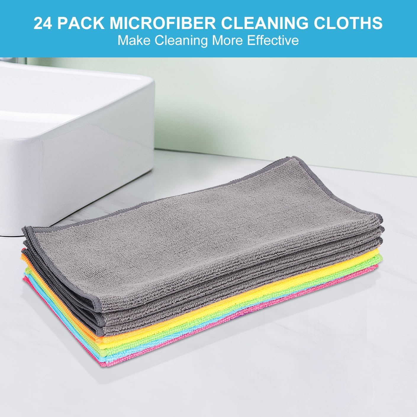 Microfiber Cleaning Cloth: 24 Pack Cleaning Towels with 5 Color Assorted - 12"x12" All-Purpose Microfiber Clothes for Home/Kitchen/Car/Window/Glass image 4