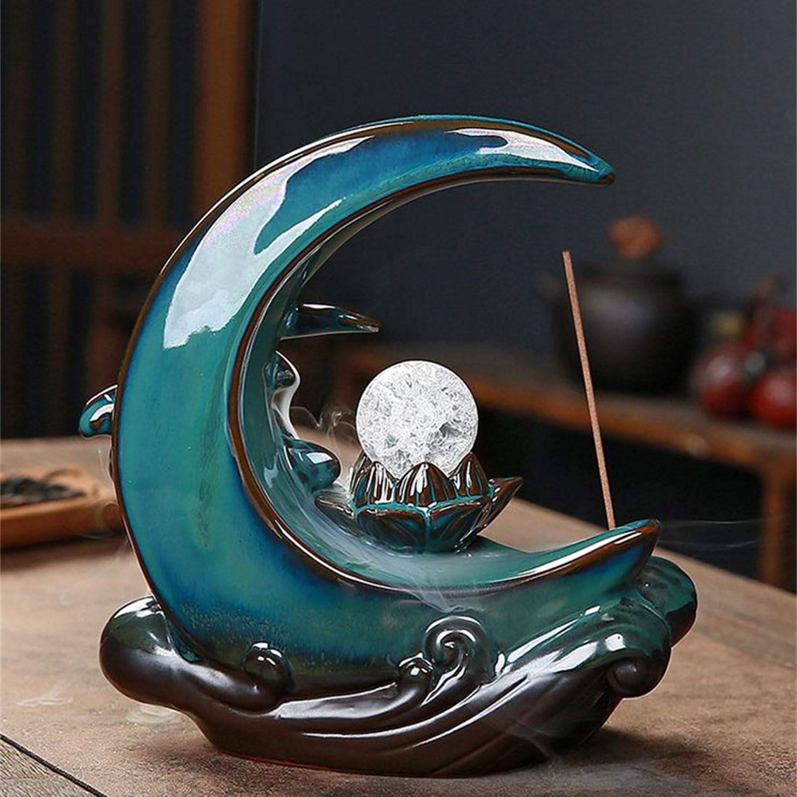 Bruciatore incenso lunare, bruciatore incenso a Cascata in Ceramica, Supporto per riflusso per aromaterapia, Ornamento per la casa, Supporto per riflusso a Cascata
