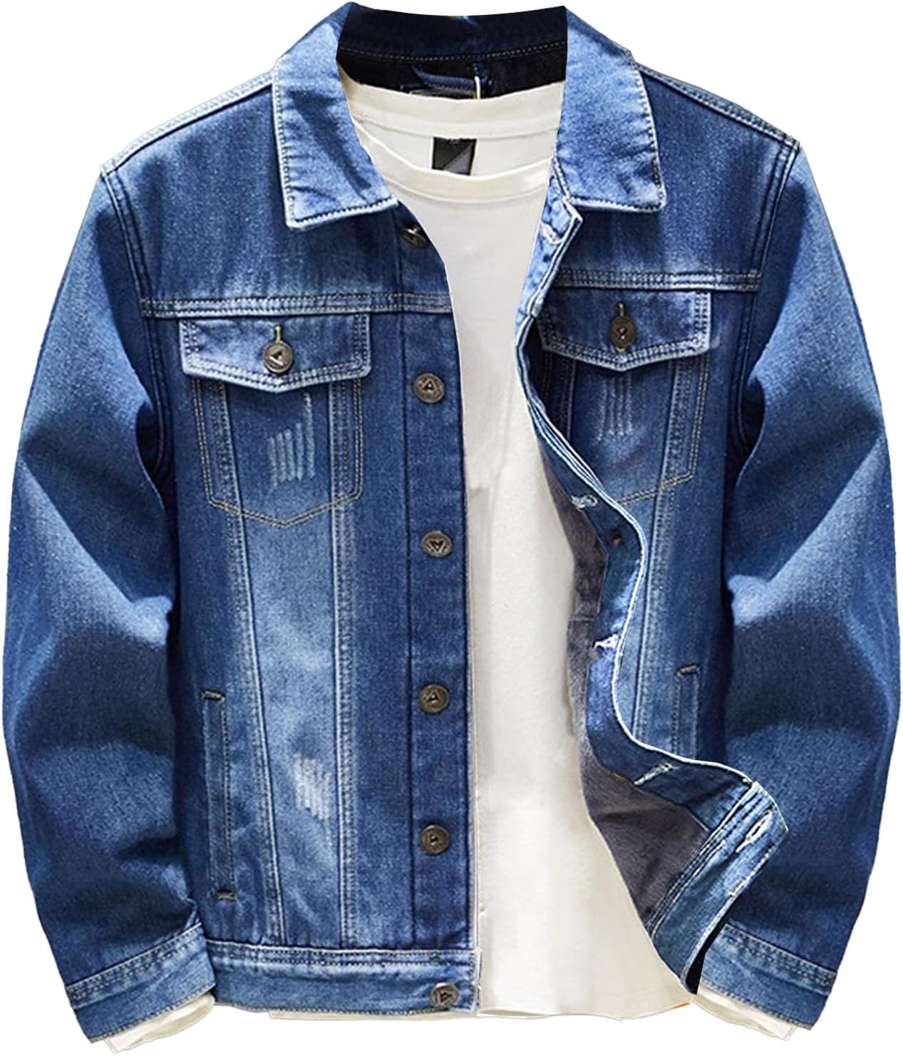 Men's Sherpa Denim Jacket Fleece Lined Trucker Jean Coat Warm Winter Casual Outerwear With Pockets