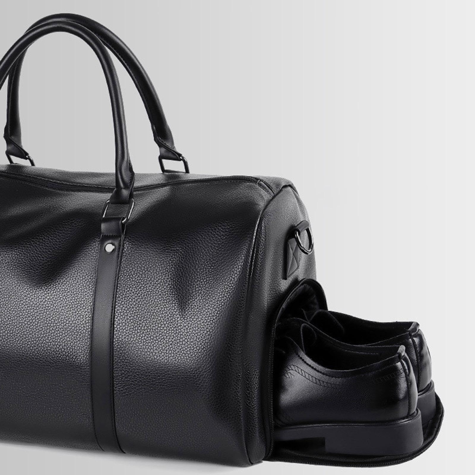 Generic Borsa Da Viaggio Uomo Borsa Da Viaggio Borsa Portaoggetti Da Palestra Borsa Sportiva Impermeabile in Pelle PU Multitasche Adatta per Viaggi Lavoro Fin, Nero