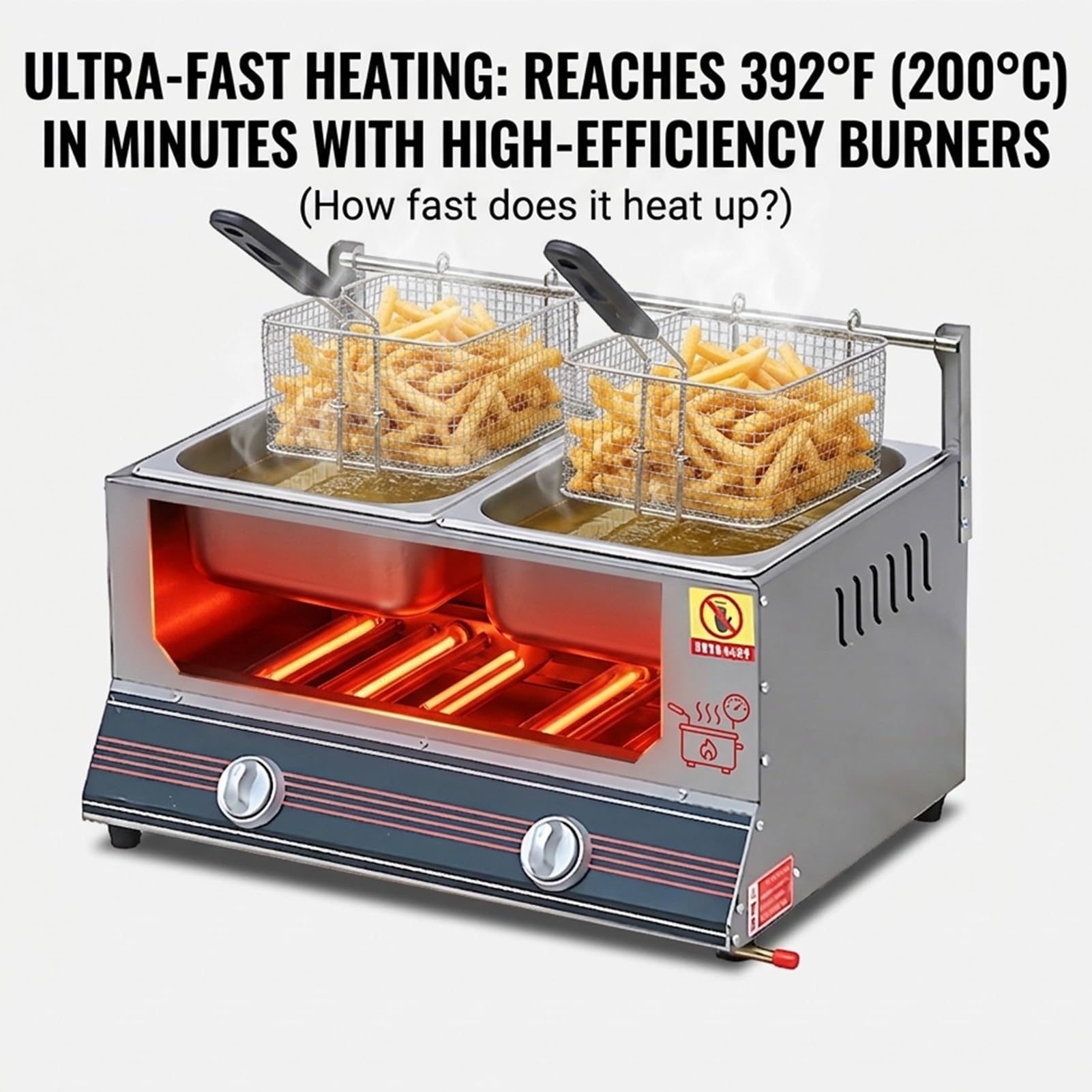 2800Pa Bassa Pressione/Friggitrice a Gas 16L/Acciaio Inox 304/Doppia Vasca Professionale per Snack Bar,Pizzerie,Ristorante,Cucina Mobile Rapida,Efficienza Gas Propano