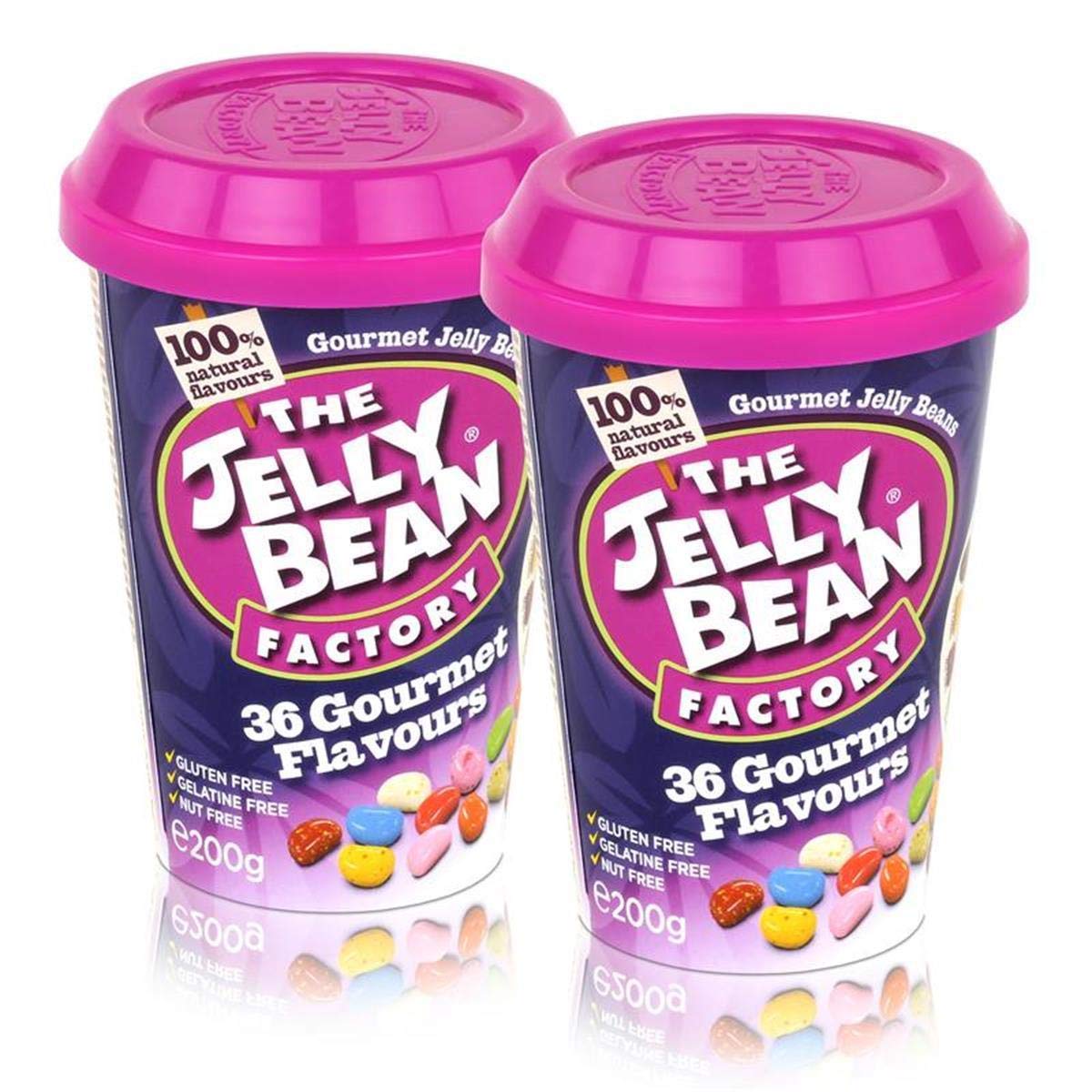 The Jelly Bean Factory - 36 Gourmet Flavours im Cup - 2er Pack (2 x 200 g Cup) - 36 Geschmacksrichtungen - 100% Vegetarisch - Süßigkeiten - Gourmet Jelly Beans - To Go