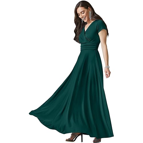 KOH KOH Womens Sexy Cap Short Sleeve V-Neck Flowy Cocktail Gown