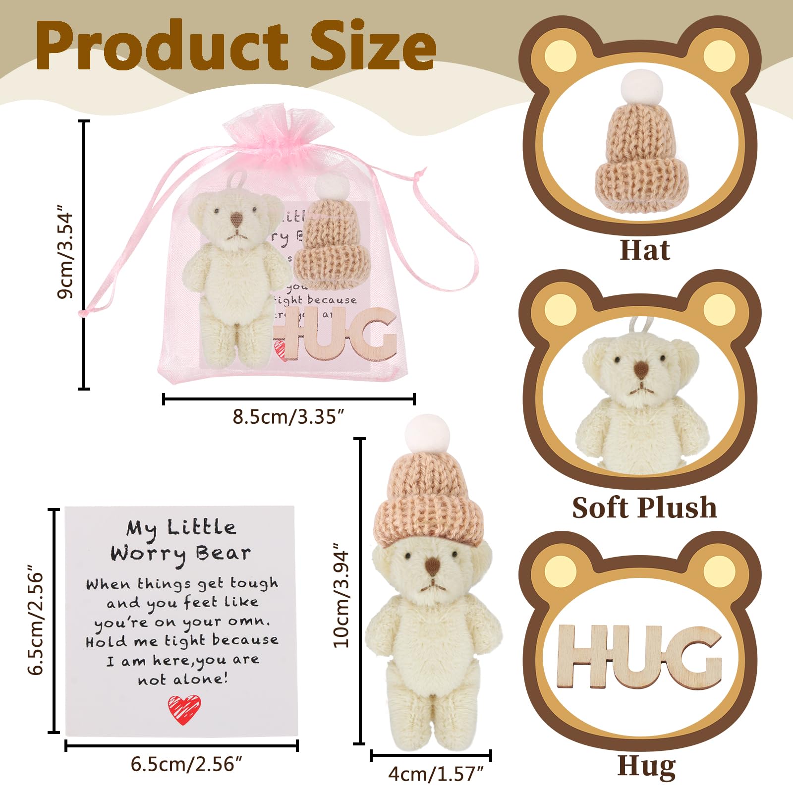 LALASTYLE Pocket Bear Hug Mini Worry Bear Plush with Inspirational Card, Soft Anxiety Relief - Image 2