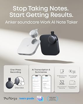 soundcore Work by Anker, Coin-Sized AI Voice Recorder, 8GB, MFi-Certified