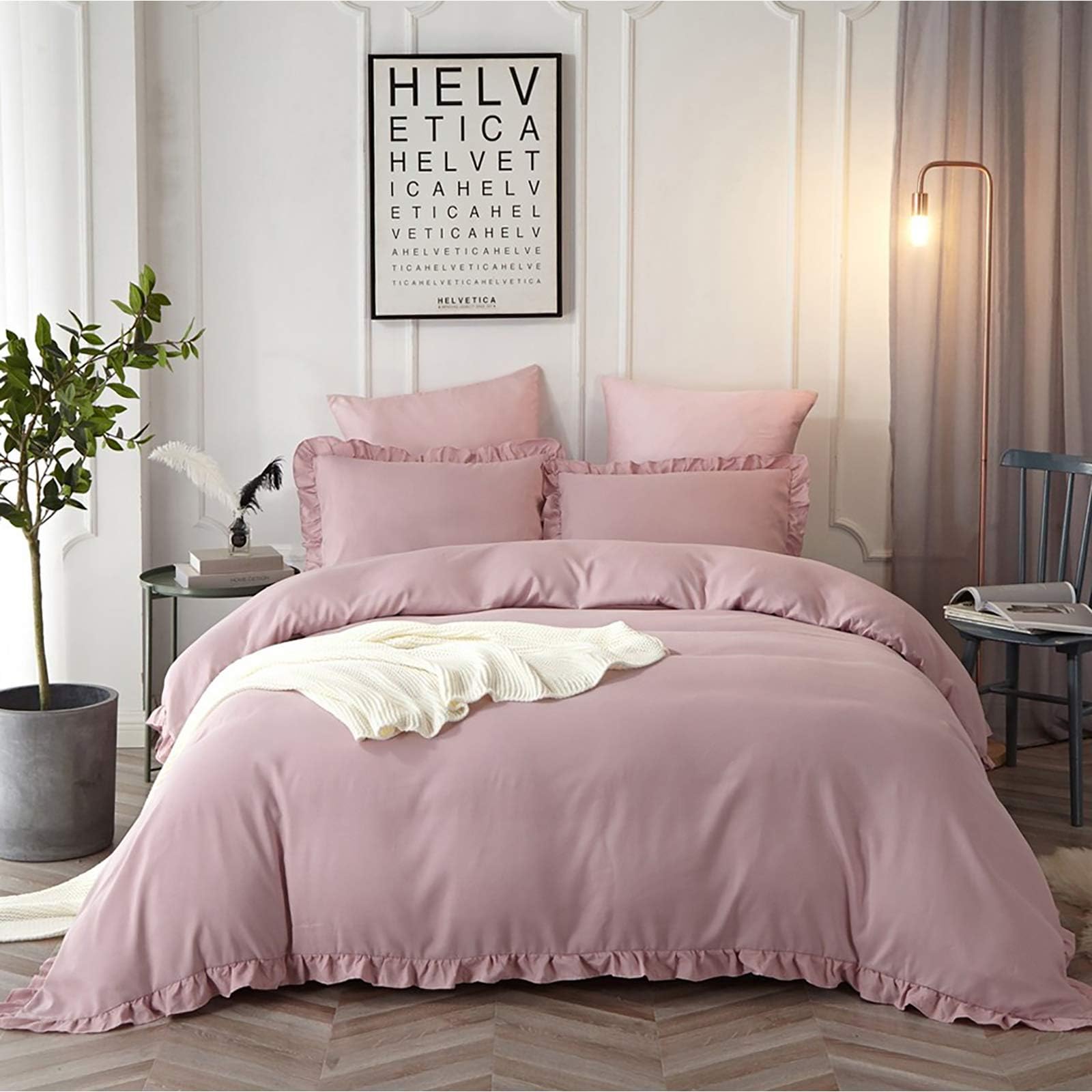 HYPREST Blush Ruffled Duvet Cover Twin - Soft Lightweight Comfortable Cute Blush Pink Mocha Bedding Duvet Covers Twin Size Comforter Cover Set for Kids Girls, Oeko-TEX Certificated (No Comforter)