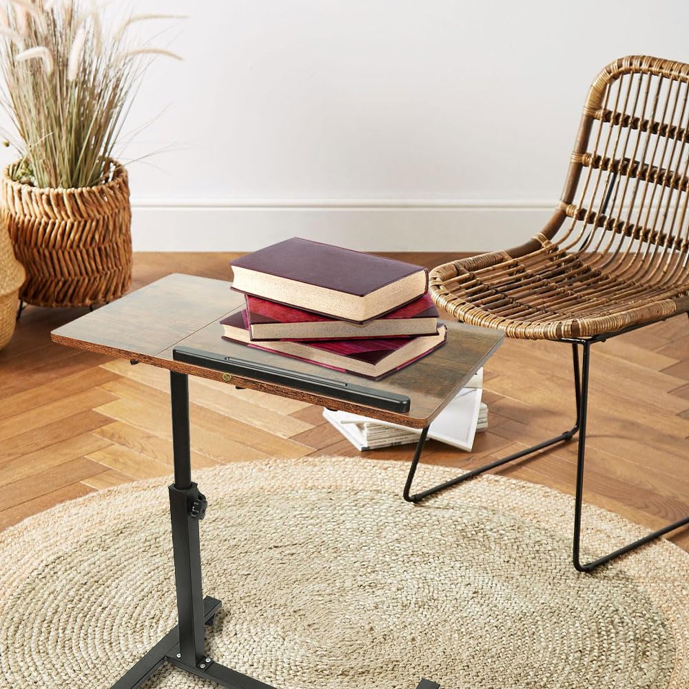 Table de Lit à Roulettes Réglable pour Ordinateur Portable avec Freins Arrière