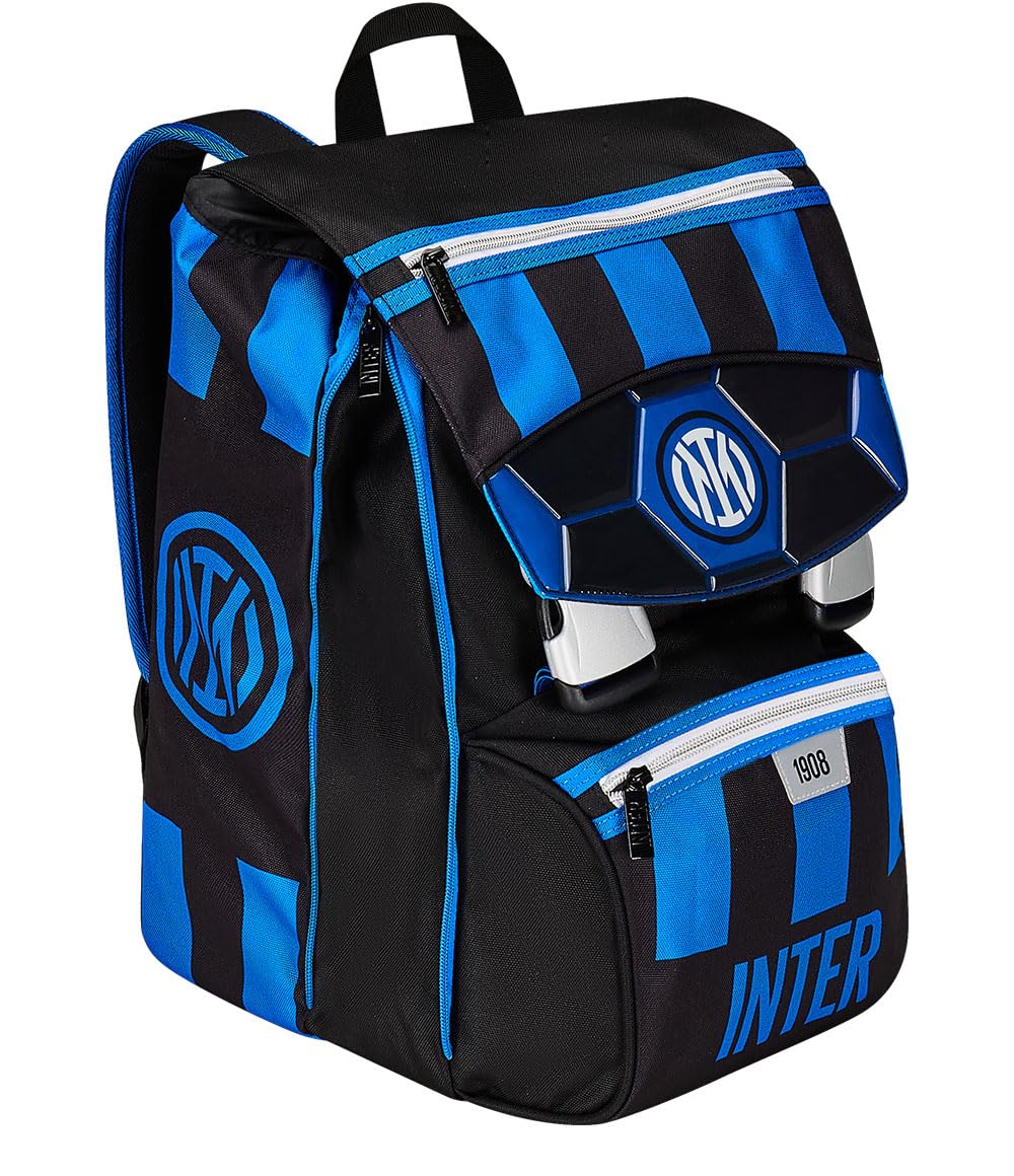 Seven Zaino Scuola Estensibile F.C. INTER Calcio - Fino Alla Vittoria, Nero Blu - Doppio Scomparto Sdoppiabile Con Zip e Tasca Porta Borraccia, Per Bambino