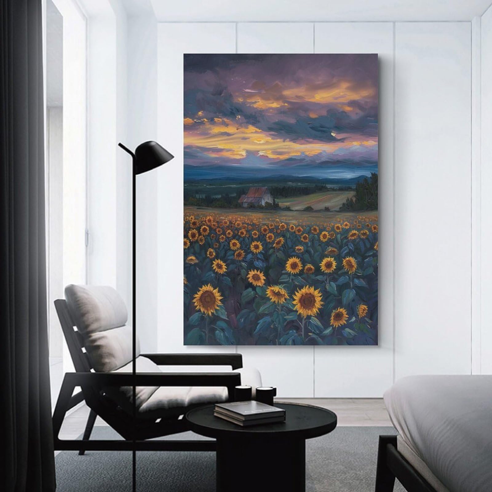 Junmoney Sunset Sunflower Field Canvas Wall Picture 08x12inch(20x30cm), for Entryway, Lounge Links Or Small Walls, Decorative Canvas Styling for Entry Areas