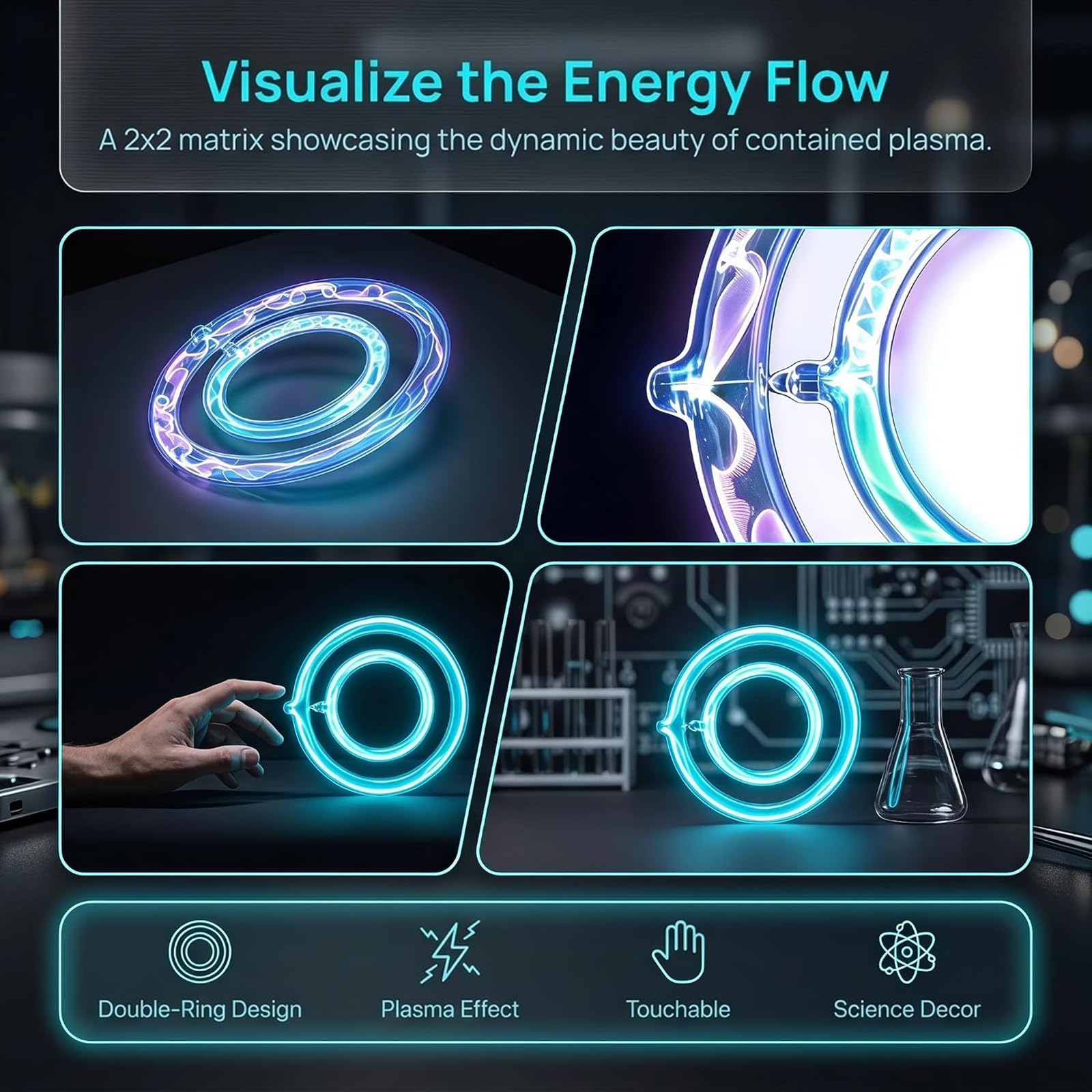 Anello in Vetro Al Plasma con Circuito Toroidale, Lampada a Bobina con Disco Al Plasma, Diametro Tubo 10/12 Mm, Decorazione Futuristica per Scrivania da Gaming, Ideale per Feste e Regali Originali