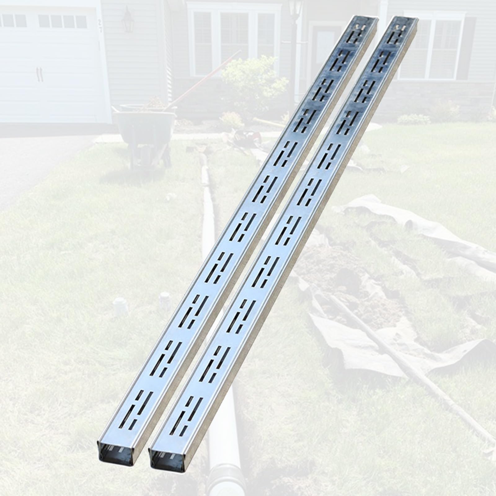 GLDYTVF Narrow Drainage Channel Kit 1M - 2 Low Profile Gutters for Outdoor Balconies 15x4cm Silver Finish Efficient Storm Water Management Durable Drainage Solution