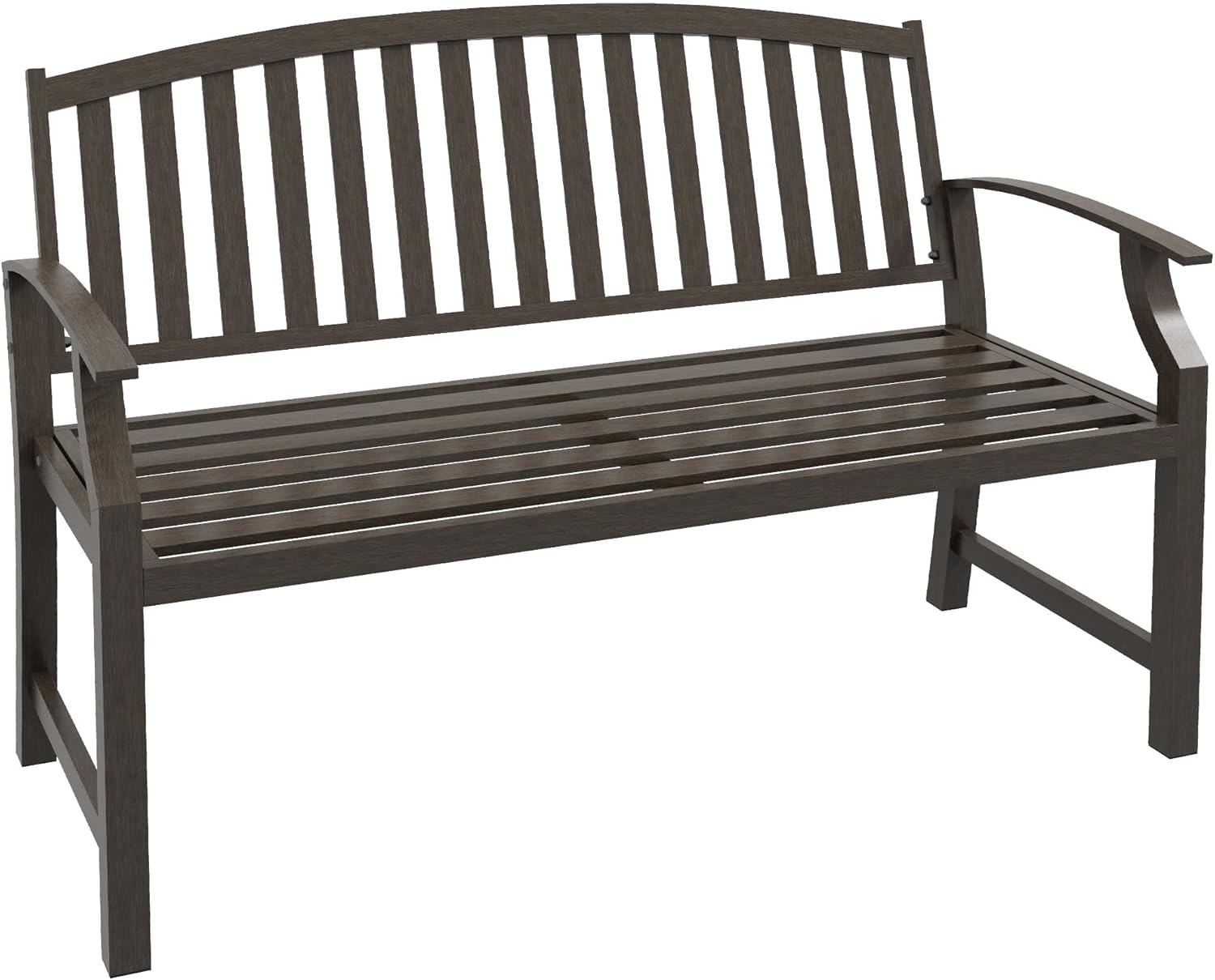 Outsunny Garden Bench, Outdoor Metal Bench with Slatted Seat and ...