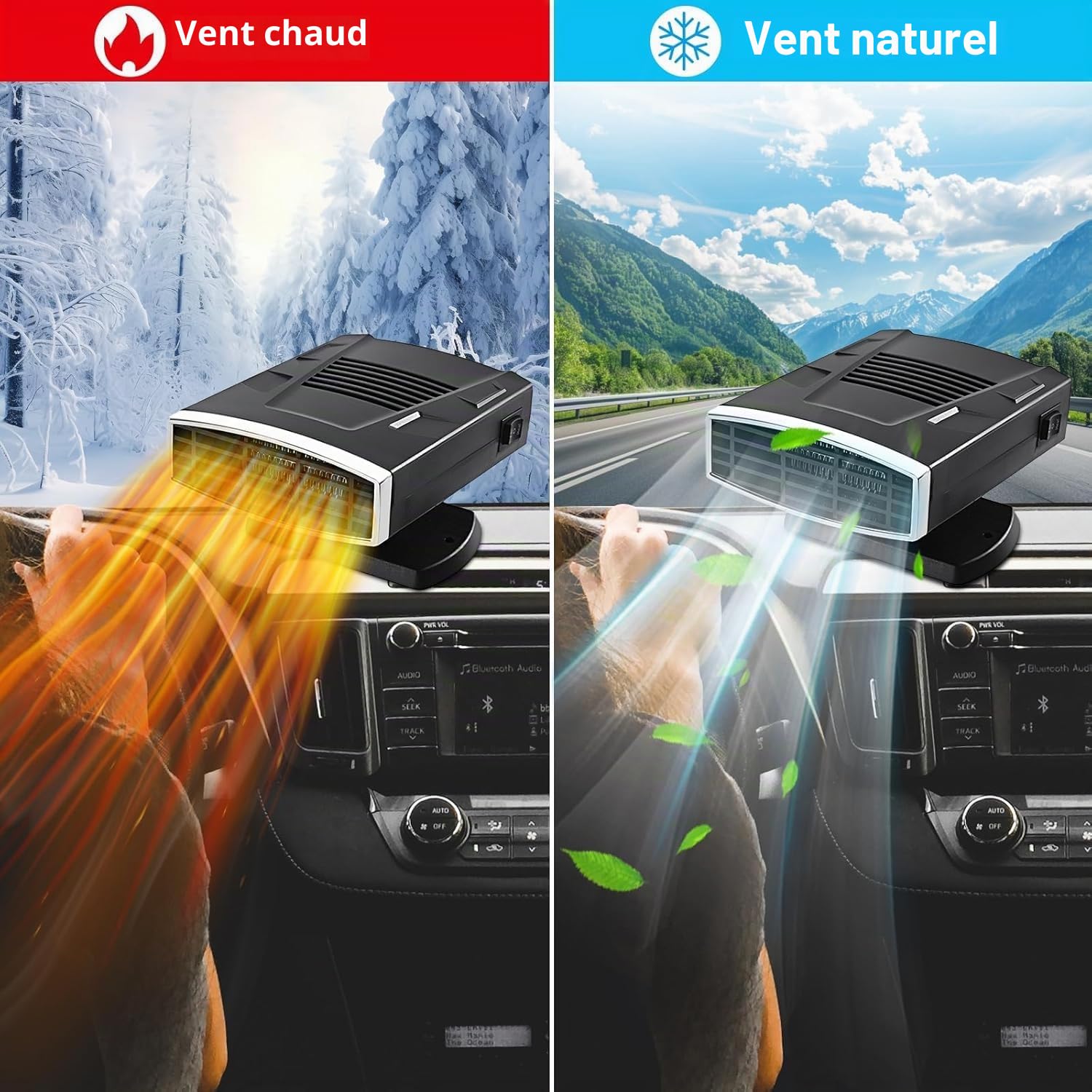 Chauffage de Voiture Portable 12 V 200 W - Dégivreur de Voiture - Chauffage et Refroidissement Rapides - Prise Allume-Cigare - Dégivreur avec chauffages de Voiture rotatifs à 360°
