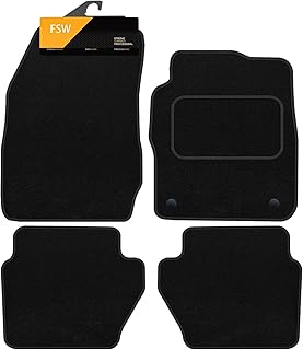 FSW - Tailored Mats - Fits Ford Fiesta Mk7 2011-2017 - Black Carpet - Anti Slip Mat - Non Slip Car Floor Mat, Fitted With Clips & Granulated Backing - 4 Pc Floor Mat - 2 Clips