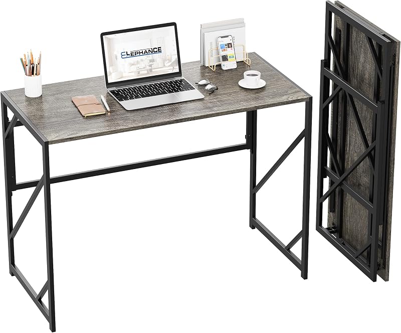Elephance Escritorio plegable para computadora para oficina en casa sin ensamblaje | Escritorio de oficina de estudio,Mesa plegable para espacios pequeños,39,4 pulgadas,Roble negro