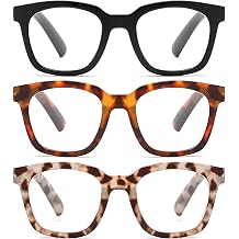 3 Pack Reading Glasses for Women Blue Light Blocking Square Readers for Women, Anti Glare/Eyestrain Spring Hinge