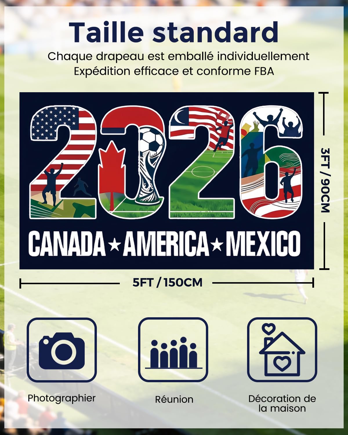 Drapeau Coupe du Monde 2026 150×90 CM Fanion Foot