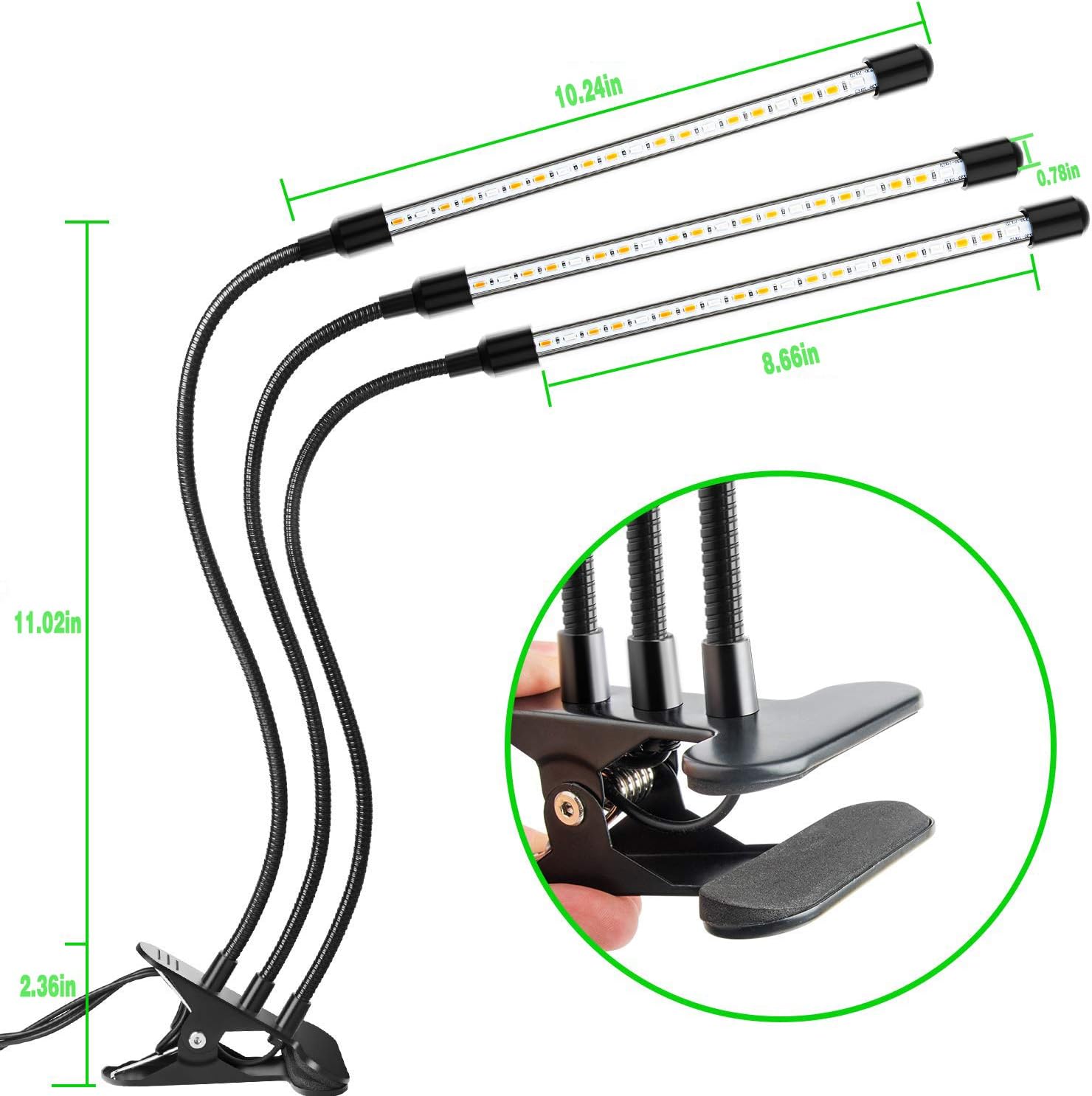 Grow Light, Ankace 3 Head Timing, 5 Dimmable Levels Plant Grow Lights for Indoor Plants with Red Blue Spectrum, Adjustable Gooseneck, 3 6 12H Timer, 3 Switch Modes