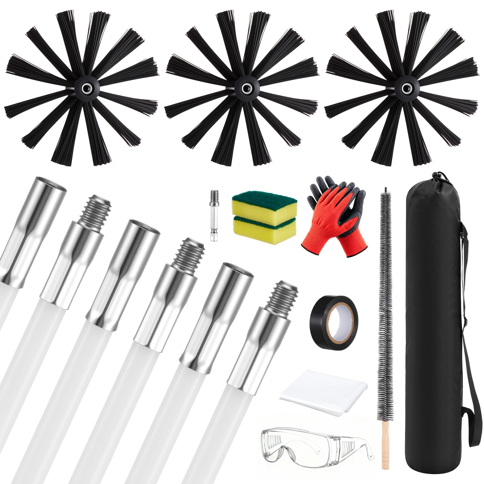 LemonRoad 27 Pcs 30 Feet Chimney Sweep Kit Dryer Vent Cleaner Kit Chimney Brush, Cleaning Tool for Flue/Fireplace/Sewage Pipe/Hood with 15 Flexible Rods