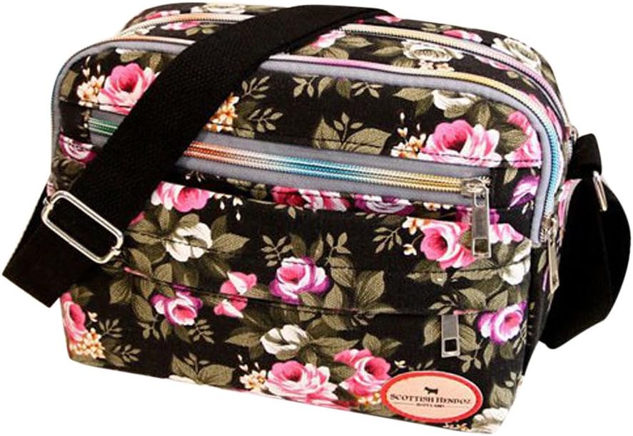 Ladies Vintage Floral Canvas Messenger Bag - Multicolour - Women-Adult - Waterproof - Lightweight - Durable - Travel, College - Cosmetic Case