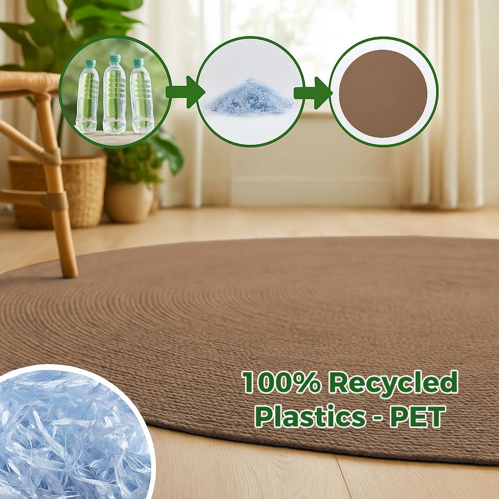 HAMID Tapis Nansa Intérieur/Extérieur en Pet Recyclé – Lavable et Imperméable – Écologique & Durable – Idéal pour Terrasse, Jardin ou Salon (120x120cm, Marron)
