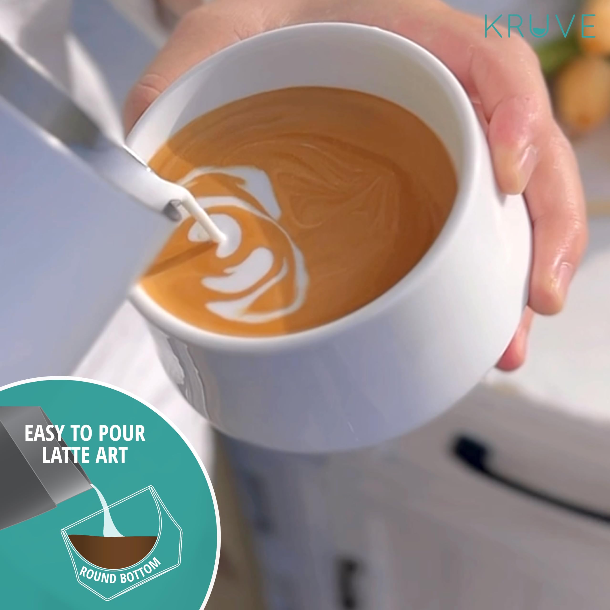 KRUVE IMAGINE Latte-Kaffeetassen aus Porzellan, doppelwandige Espressotassen, Glastassen im 2er-Set – 256 ml Thermo-Kugeldesign für Latte Art, isolierte Kaffeebecher zur Wärmespeicherung (weiß)