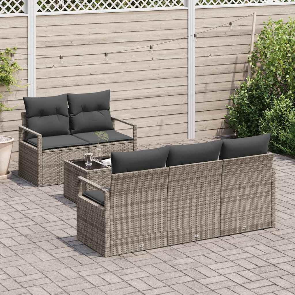 Set di mobili da giardino in polyrattan, 6 pezzi, grigio