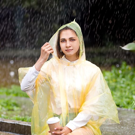 Cididu 20 Pack Disposable Rain Ponchos for Adults, Clear Plastic Emergency Raincoats with Hood, Individually Wrapped Bulk Rain Ponchos Waterproof Family Pack Camping