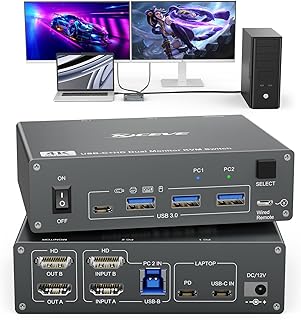 KVM Switch 2 PC 2 Monitors USB C HDMI Dual Monitor USB 3.0 Type C Switch 4K@60Hz for 2 Computers, Keyboard and Mouse Share