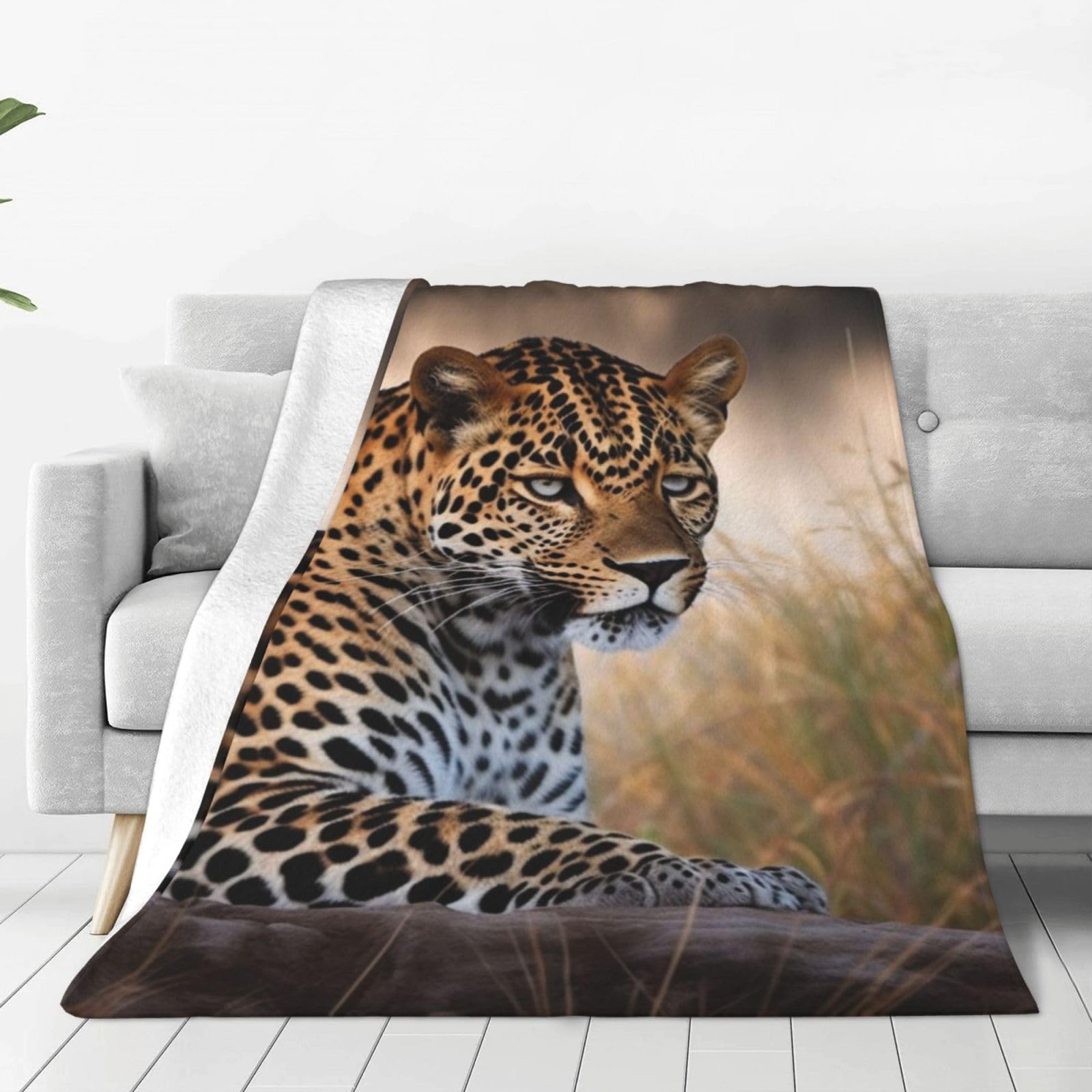 KLOPH African Animal Leopard Throw Blanket 60"x50" Flannel Fluffy Warm Blanket for Couch, Reversible Plush Blankets for Bed, Comfy Fuzzy Blanket for Sofa, Plush Lightweight-Blankets for All Season