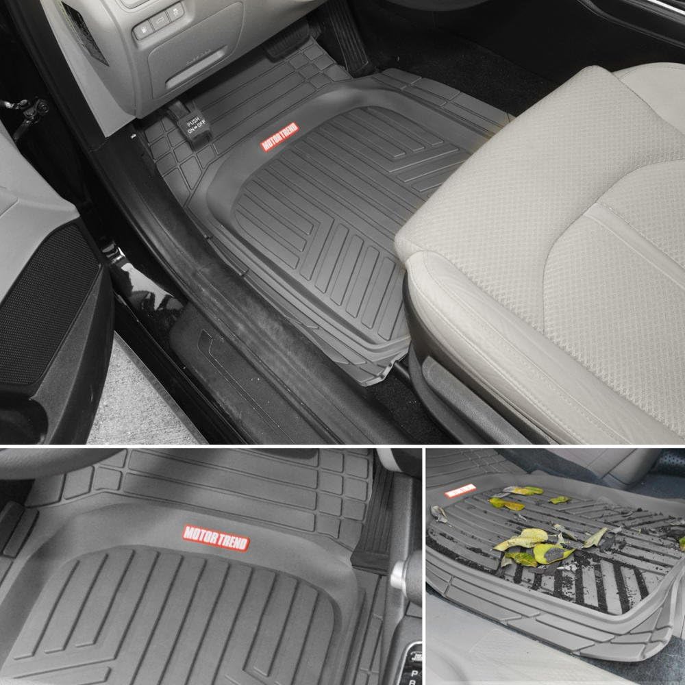 Motor Trend & BDK Heavy Duty Gray Rubber Car Mats Full Set - Universal Trim-to-Fit All Weather Floor Mats - Floor Mats for Car Accessories - Front & Back Interior Floor Mats for Truck Accessories