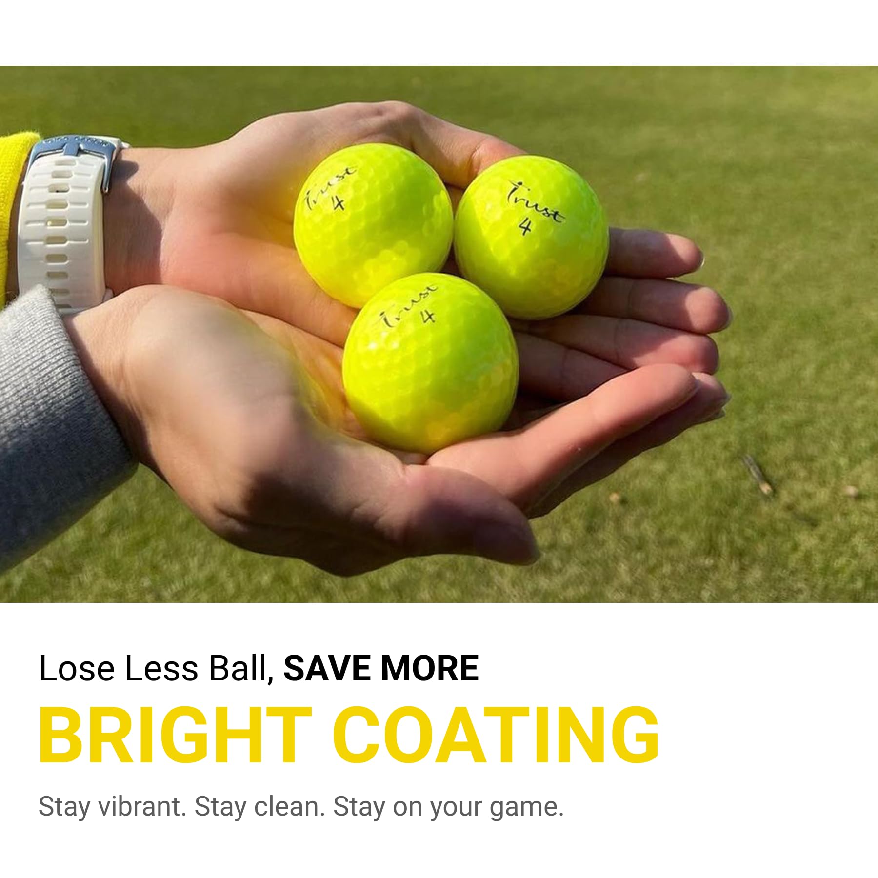 Trust Golfbälle Panther – Urethan, weiches Schlaggefühl, gerader Flug, gute Stoppkontrolle, BIG MAX Kern für weite Flüge, optimale Kombination aus Weite & Spin-Kontrolle, 12/48 Bälle, Weiß/Gelb/Orange