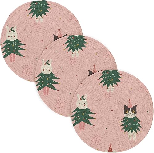 Juego de salvamanteles grande con diseño de animales divertidos para fiestas de árbol de Navidad, para ollas y sartenes calientes, tejido de hilo de