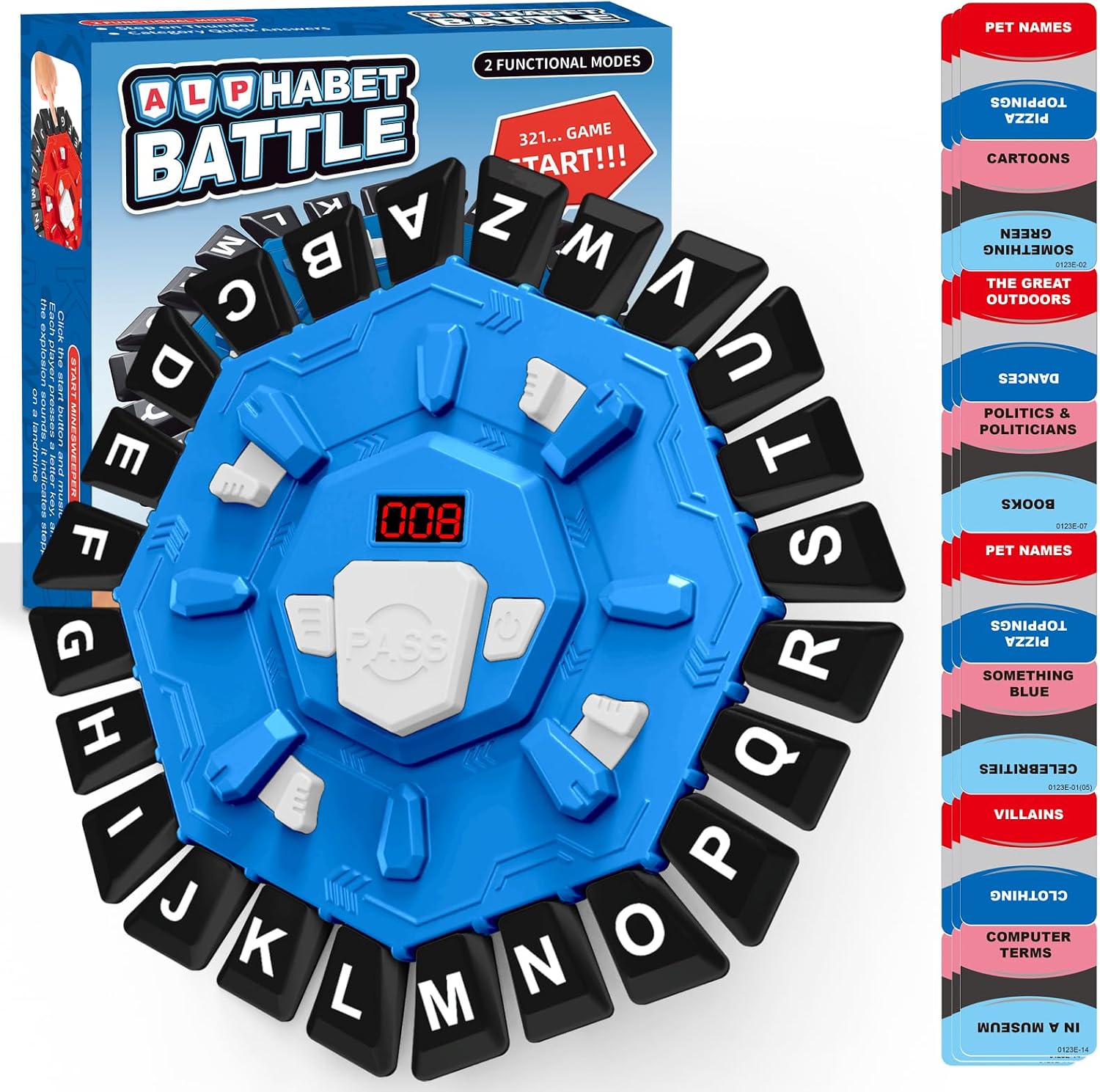 Family Board Word Games for Kids & Adults with Display Timer, Fast Paced 24-Letter Learning Party Card Game with 2 Modes & 220 Topics, Kids Xmas Birthday Gifts for Boys Girls