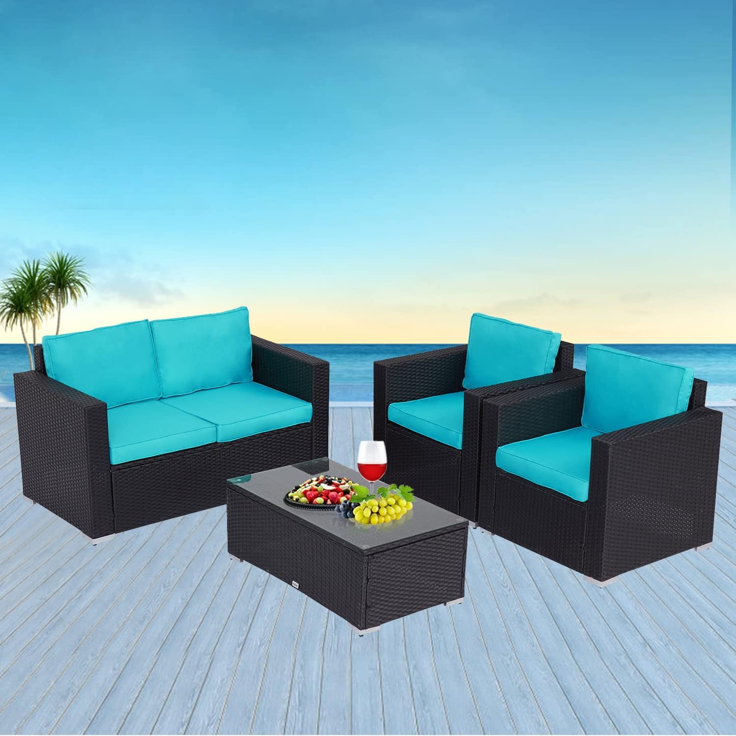 kinbor 4 Piece Patio Furniture Set Outdoor PE Rattan