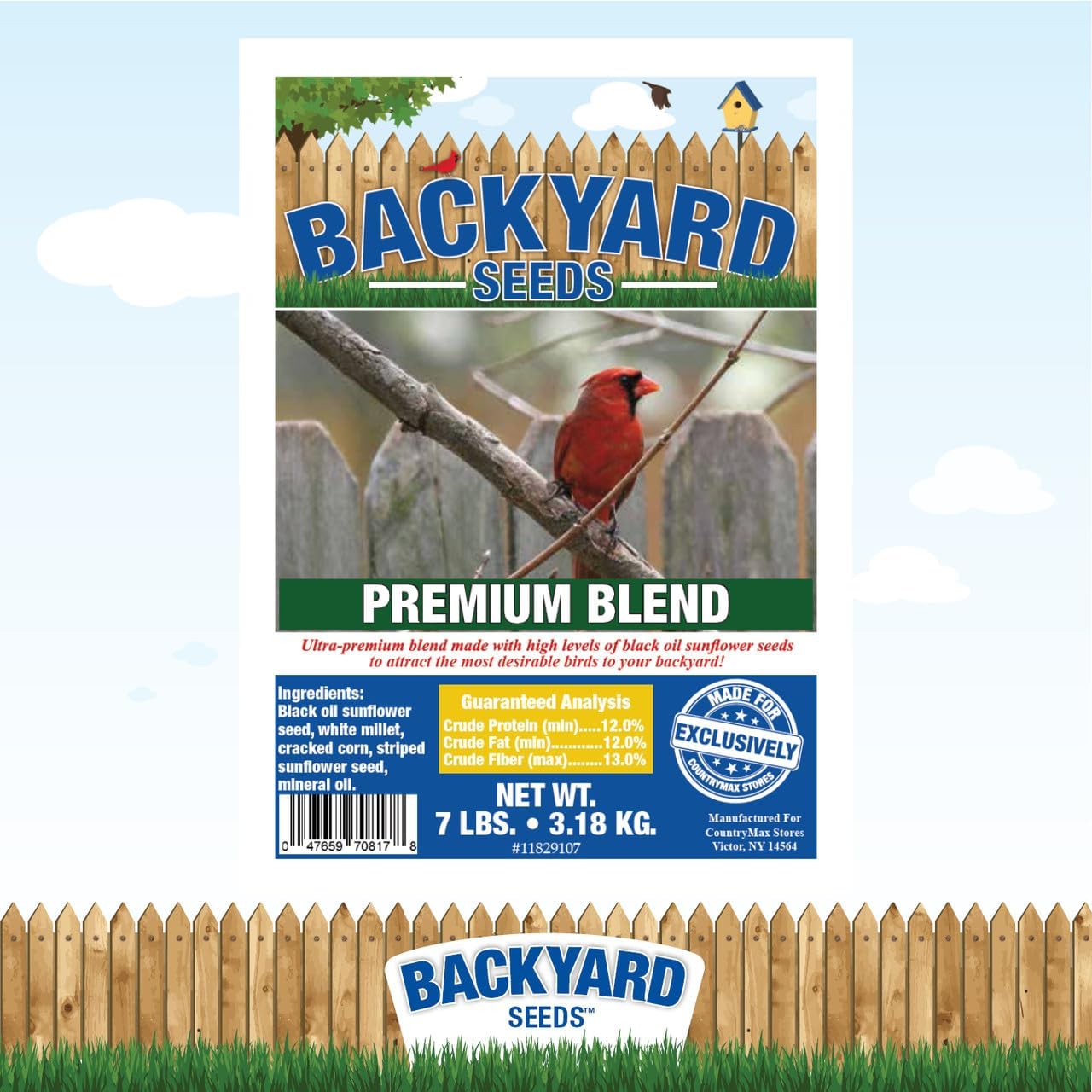 CountryMax Backyard Seeds Wild Bird Seed Blend 40lbs - Premium No-Waste Mix with Sunflower Chips, Shelled Peanuts & Hulled Millet, Medium Bag of Wild Bird Food