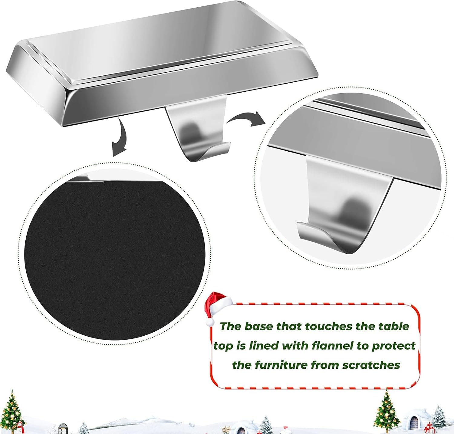 Fovths 2 Pack Christmas Stocking Holders for Mantle Christmas Stocking Holder for Fireplace Stocking Hooks for Mantle Weighted Stocking Hangers with Protective Pad for Xmas Party Decorations (Silver)
