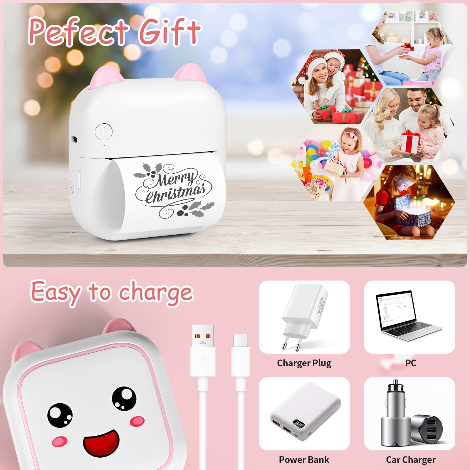 Stampante Termica Istantanea Ambesty - Bluetooth, Rosa, Con 13 Rotoli Di Carta, Per Appunti E Foto - Foto 8