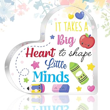 Teacher Appreciation Gifts Acrylic Heart Plaque for Women Best Teacher Gifts from Students Thank You Gift for Teachers Day Birthday Office Desk Decor Keepsake for Classroom Decoration Style A