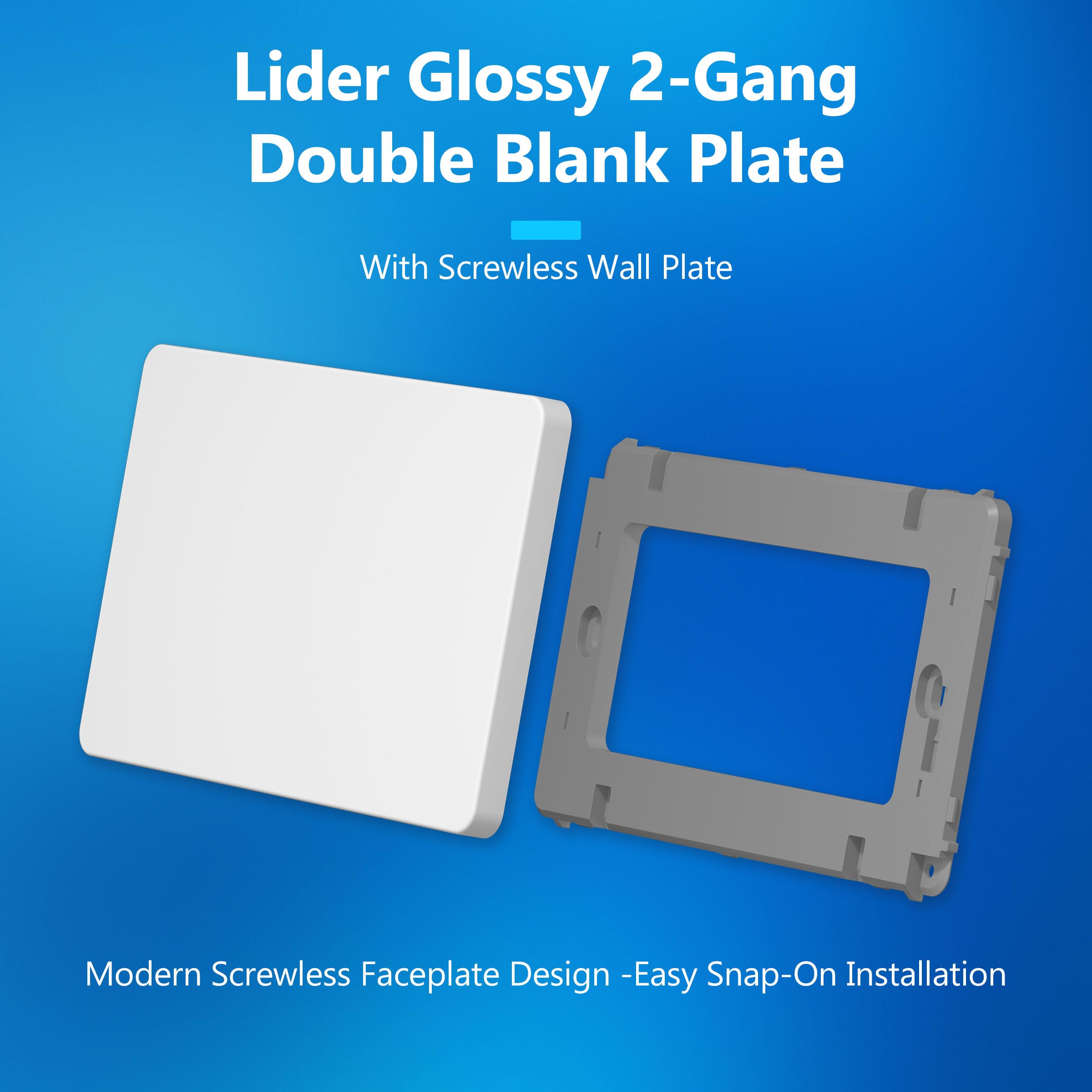 LIDER Screwless 2-Gang Blank Faceplate, Blank Plate for Wall Socket Flat Cover for 2-Gang Pattress Boxes - Image 3
