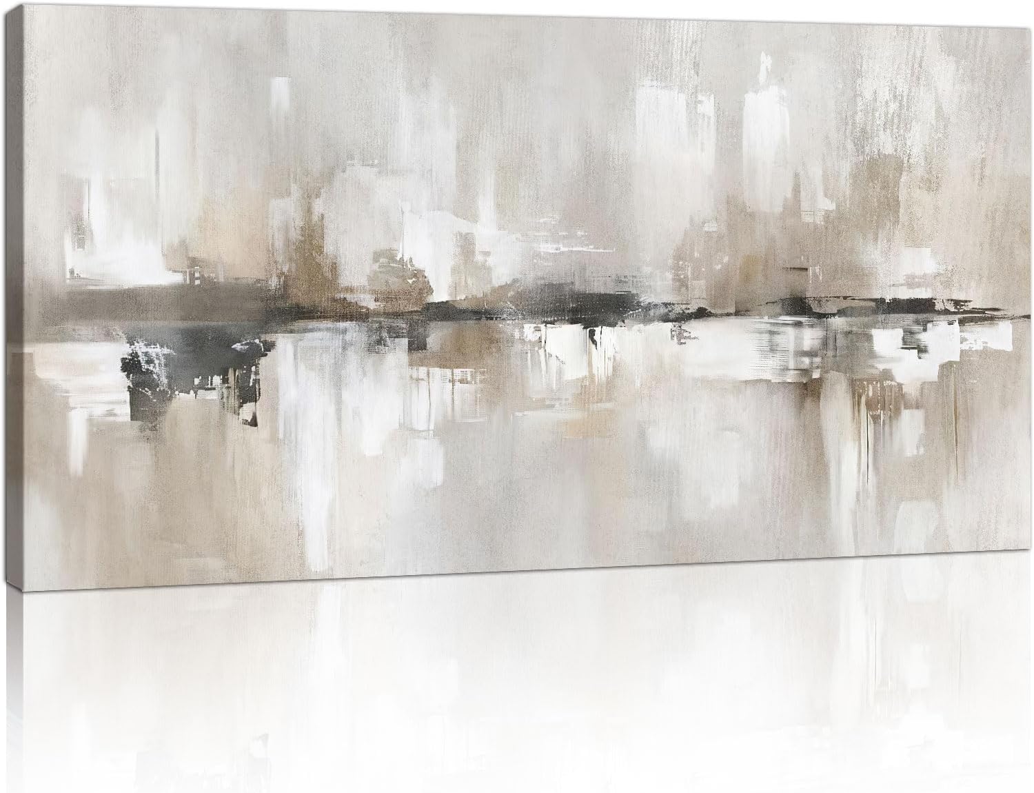 Abstracto Neutro Gris Blanco Marco de Madera Cuadros Decoracion Salon, Nórdico Minimalista Beige Gris Pintura Lienzos Decor Modernos Cuadros Salón Pasillos Dormitorio Comedor Oficina Estudio 100x50cm