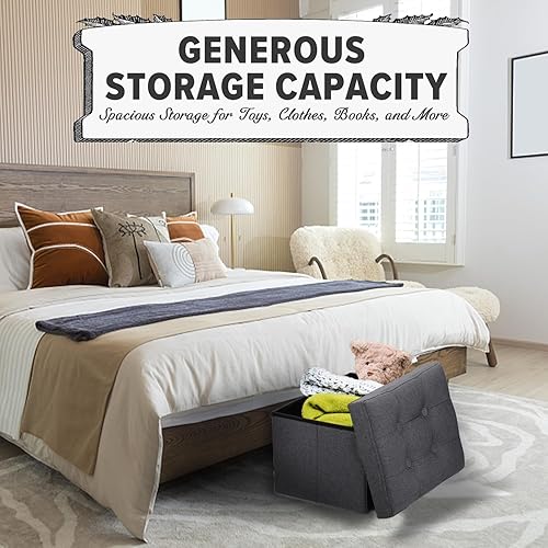 Miniatura 55 de LINMAGCO Taburete otomano plegable con bolsillo lateral, moderno, corto, sofá, tela de lino, 17 x 13 x 13 x 13 (color azul niebla) azul (Fog